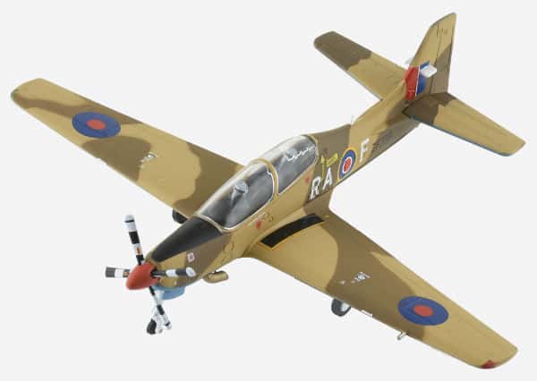 Top view of the 1/72 scale diecast model of the Short Tucano T.1, s/n ZF239, RAF Tucano Display Team, 2013 scheme - Aviation72 AV72-27002