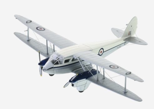 Top view of the 1/72 scale diecast model of the de Havilland DH.89A Dominie (Dragon Rapide) of s/n TX310, registration G-AIDL Classic Air Force, RAF scheme - Oxford Diecast 72DR008