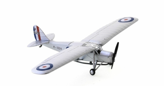 Front starboard side view of the 1/72 scale diecast model de Havilland DH 80A Puss Moth, s/n K1824 of Home Command Communications Flight, RAF - Oxford Diecast 72PM002