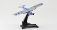 View of model on display stand, 1/72 scale diecast model de Havilland DH 80A Puss Moth, registration G-AAZP, named "British Heritage"