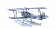 Rear view of the 1/72 scale diecast model of the de Havilland DH.82A Tiger Moth floatplane, s/n T7187, Royal Naval Volunteer Reserve Air Branch, 1950s - Oxford Diecast 72TM009 