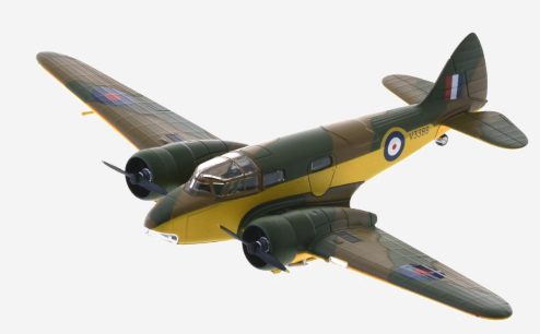 Top[ View of Oxford Diecast 72AO003 - 1/72 scale diecast model of the Airspeed Oxford Mk.I, s/n V3388, Royal Air Force (RAF), on display at Imperial War Museum, Duxford, England