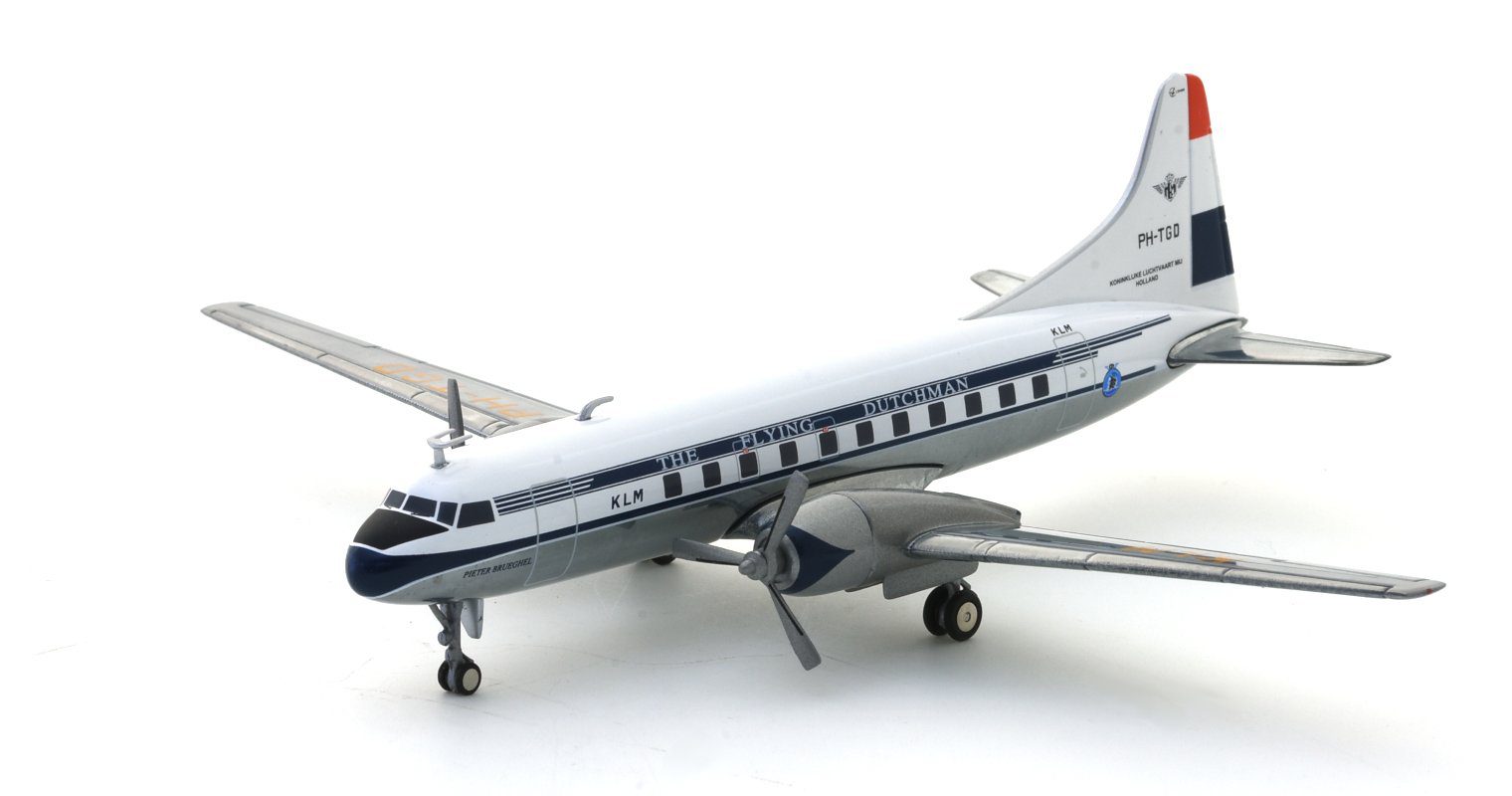 front starboard side view of Herpa HE559393 - 1/200 scale diecast model Convair CV-340, registration PH-TGD, named 