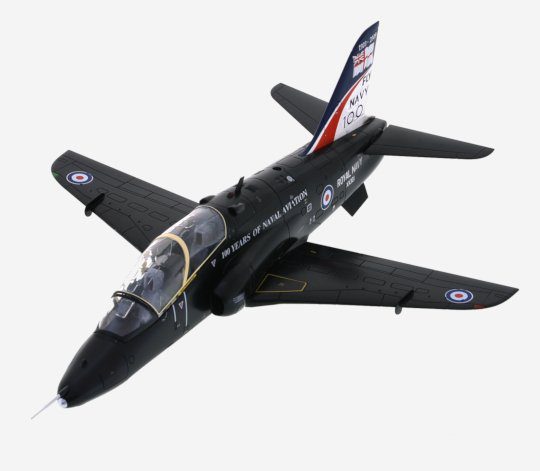 Top view of Hobby Master HU1002 - 1/48 scale diecast model of the BAe Hawk T.1, s/n XX301 of the Fleet Requirements and Air Direction Unit (FRADU), Royal Naval Air Station Yeovilton, 2009.