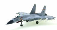 Front port side view of Hobby Master HA6402 - 1/72 scale diecast model Shenyang J-15 "Flying Shark", # 120, PLAN, as deployed aboard the aircraft carrier Liaoning during 2017.