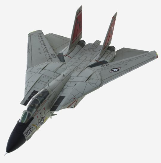 Top View of Calibre Wings CA721412 - 1/72 scale diecast model of the Grumman F-14A Tomcat, tail code AE/202, VF-31 "Tomcatters", US Navy, CVW-6, USS Forrestal (CV 59), 1988.