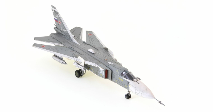Front starboard view of the Sukhoi Su-24MR 1/72 scale diecast model, "White 30" of the VVS, VKS - Calibre Wings CA722404