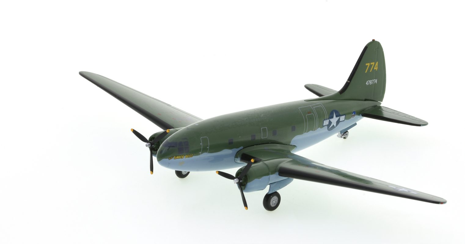 Front port side view of the Curtiss C-46F Commando 1/200 scale diecast model, 