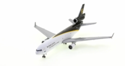 Front port side view of the McDonnell Douglas MD-11F 1/400 scale diecast model, registration N277UP in the livery of UPS Airlines - Gemini Jets GJUPS3791