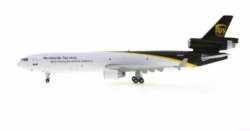 Port side view of the McDonnell Douglas MD-11F 1/400 scale diecast model, registration N277UP in the livery of UPS Airlines - Gemini Jets GJUPS3791