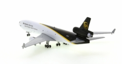 Rear view of the McDonnell Douglas MD-11F 1/400 scale diecast model, registration N277UP in the livery of UPS Airlines - Gemini Jets GJUPS3791