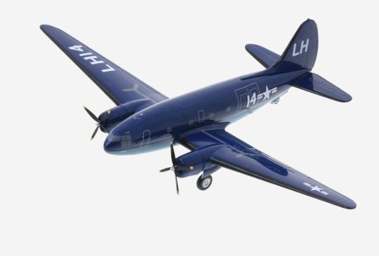 Top view of the Curtiss R5C-1 (C-46A) Commando 1/200 scale diecast model, tail code LH/H14, VMR-252, USMC, circa the late 1940s - Western Models WM219755