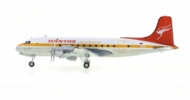 Port side view of the Douglas DC-4 1/200 scale diecast model, of "Pacific Trader", registration VH-EDA in the Ochre livery of Qantas Airways - Herpa HE570855