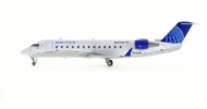 Port side view of the Bombardier CRJ-200LR 1/400 scale diecast model, registration N223JS, in the livery of United Express - NG Models NG52038