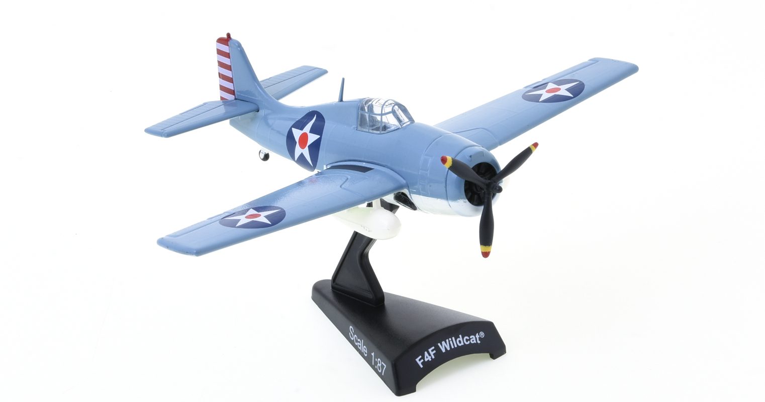 Front starboard side view of the Grumman F4F Wildcat 1/87 scale diecast model, US Navy, circa 1942 - Postage Stamp Collection PS53512