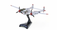 Front port side view of the Lockheed P-38J Lightning 1/115 scale diecast model, named "Marge", flown by Richard Bong, 9th FS, 49th FG, 5th AF, USAAF, New Guinea, circa 1944 - Postage Stamp Collection PS53623 