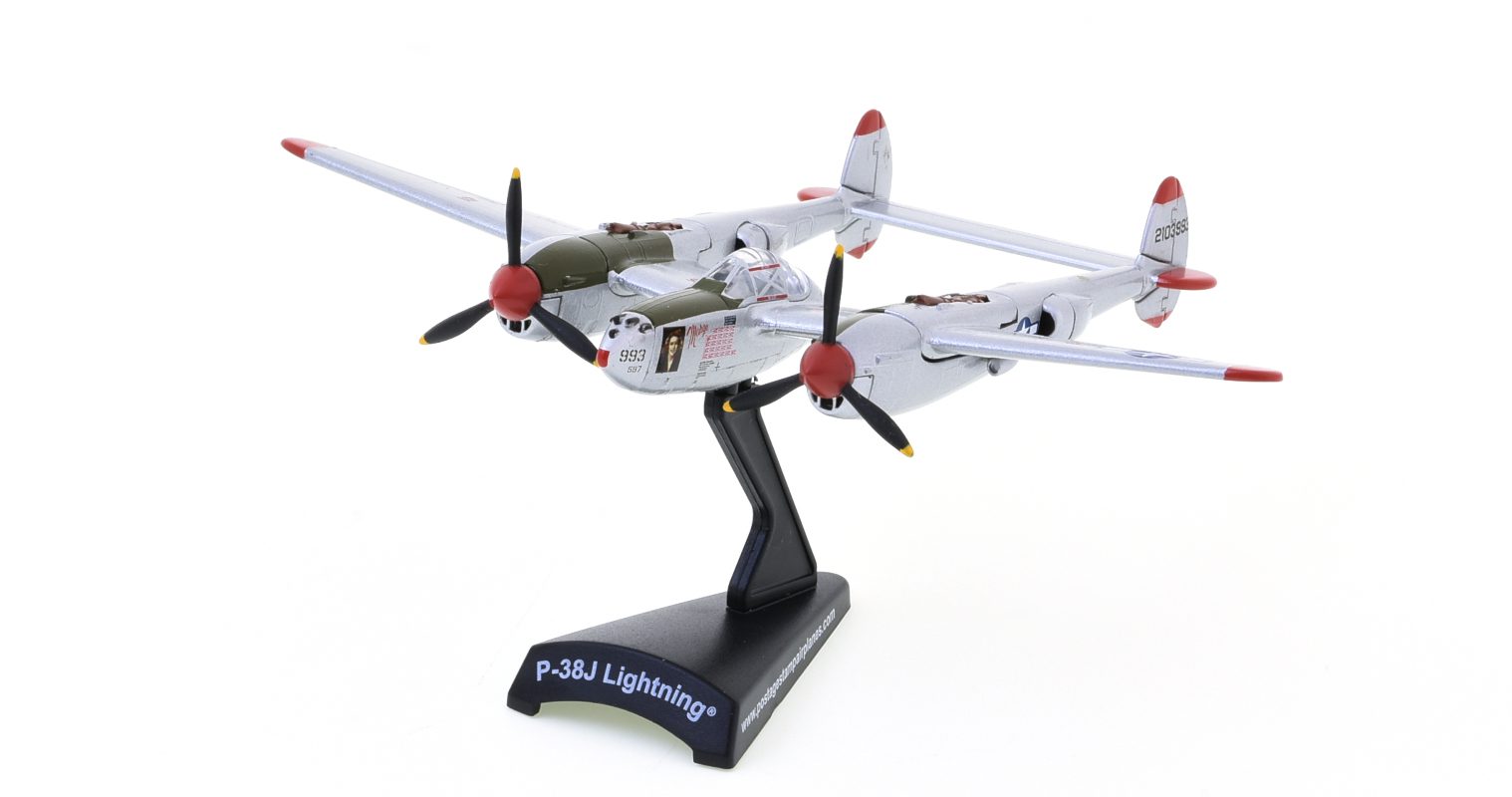 Front port side view of the Lockheed P-38J Lightning 1/115 scale diecast model, named 