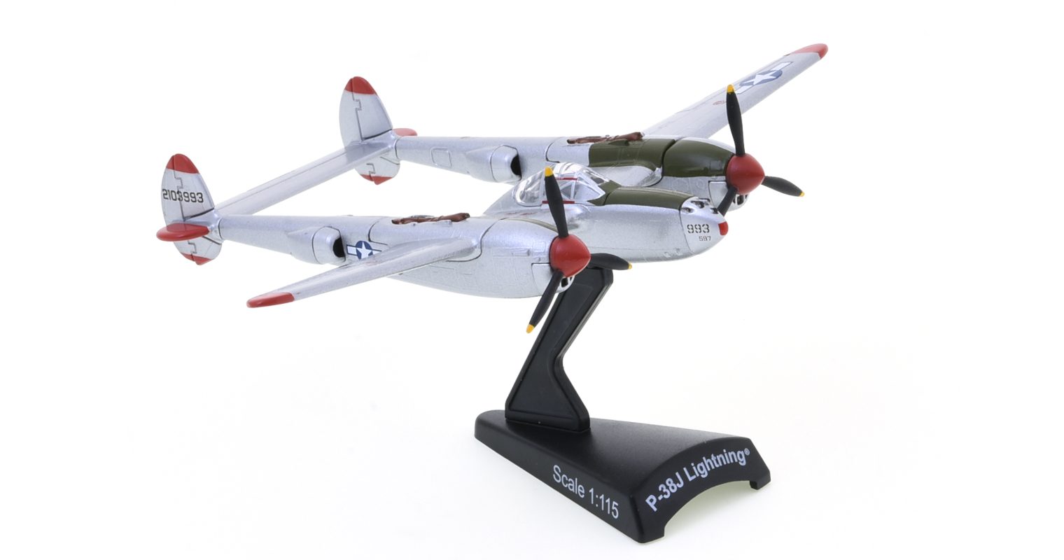 Front starboard side view of the Lockheed P-38J Lightning 1/115 scale diecast model, named 