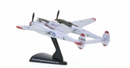 Rear view of the Lockheed P-38J Lightning 1/115 scale diecast model, named "Marge", flown by Richard Bong, 9th FS, 49th FG, 5th AF, USAAF, New Guinea, circa 1944 - Postage Stamp Collection PS53623 
