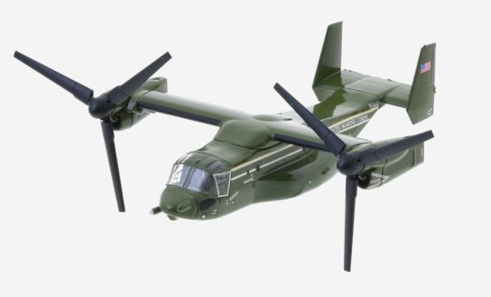 Top View of Postage Stamp Collection PS53782 - 1/150 scale diecast model Bell Boeing MV-22B Osprey, "Marine One", Marine Helicopter Squadron One (HMX-1) "The Nighthawks", USMC.