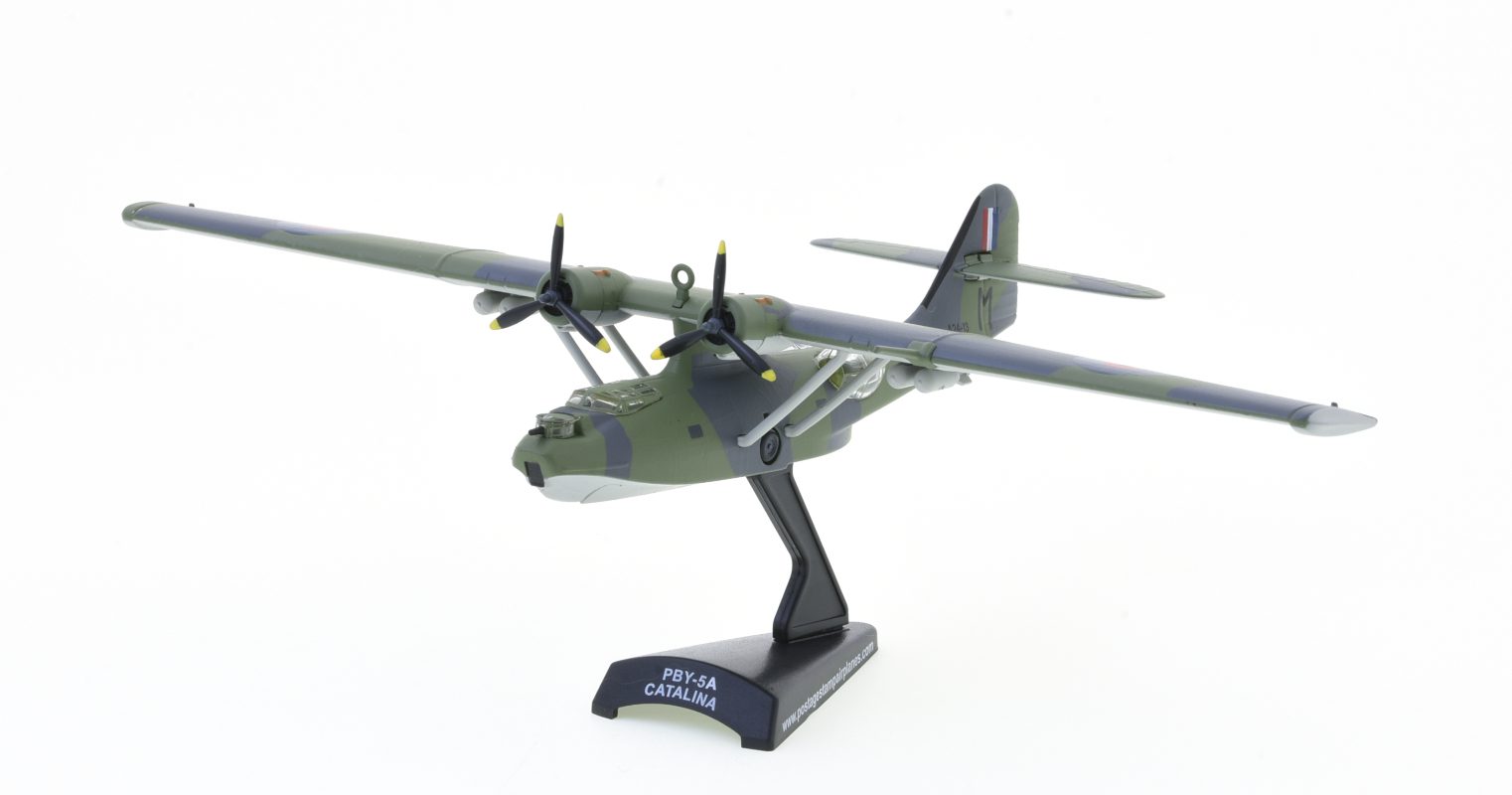 Front port side view of the Consolidated PBY-5A Catalina 1/150 scale diecast model of s/n A24-13, No. 11 Sqn, RAAF, circa 1941 - Postage Stamp Collection PS55565