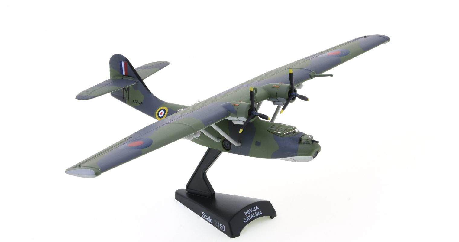 Front starboard side view of the Consolidated PBY-5A Catalina 1/150 scale diecast model of s/n A24-13, No. 11 Sqn, RAAF, circa 1941 - Postage Stamp Collection PS55565