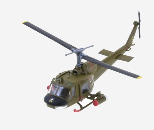Top view of Postage Stamp Collection PS5601 - 1/100 scale diecast model Bell AH-1C Iroquois of the 1st Cavalry Division, US Army.