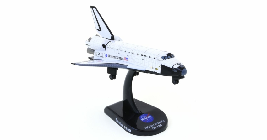 starboard side view of the Space Shuttle Orbiter 1/300 scale diecast model, "Atlantis", OV-104, NASA - Postage Stamp Collection PS58231