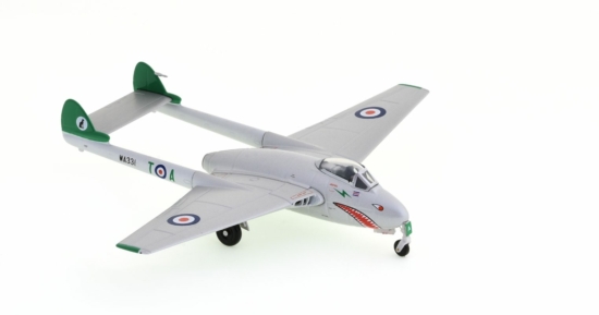 Front starboard side view of the de Havilland Vampire FB. 5  1/72 scale diecast model of s/n WA331, No. 112 Sqn, 2nd TAF, RAF, circa 1951 - Herpa HE580632 