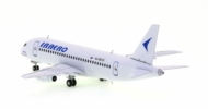 Rear view of the AviaBoss A2006 - 1/200 scale diecast model Sukhoi Superjet 100 (SSJ100) of registration RA-89077 in the livery of IrAero.