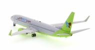 Rear view of the Boeing B737-800 1/200 scale diecast model of registration HL-8015, in the livery of Jin Air - JFox JF-737-8-024