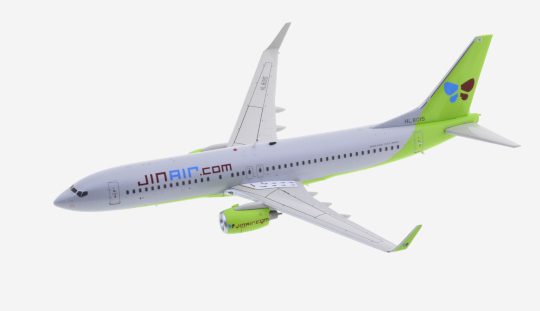 Top view of JFox JF-737-8-024 - 1/200 scale diecast model Boeing B737-800, registration HL-8015, in the livery of Jin Air.