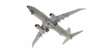 Underside view of the Boeing Poseidon MRA1, (P-8A) 1/400 scale diecast model named "Pride of Moray" of No. 120 Sqn, RAF, RAF Kinloss, Scotland, 2020 - Gemini Jets GMRAF100