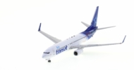 Front port side view of the 1/200 scale Boeing 737-800 diecast model of registration C-GTQJ, in the livery of Air Transat - JFox JF-737-8-027