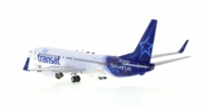 Rear view of the Boeing 737-800 1/200 scale diecast model of registration C-GTQJ, in the livery of Air Transat - JFox JF-737-8-027