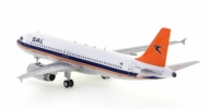 Rear view of 1/200 scale diecast model Airbus A320-200 named "Blue Crane", registration ZS-SHA in South African Airways/Suid-Afrikaanse Lugdiens livery, circa the late 1990s - Inflight200 IIF320SAL0818