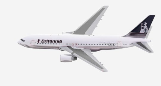 Top view of JC Wings JC2BAL646/X2646 - 1/200 scale diecast model Boeing B767-300ER, G-BRIF in the livery of Britannia Airways.