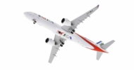 Underside view of the 1/400 scale diecast model Airbus A321-200neo of registration T7-ME3 in MEA's livery - Panda Models PM202035
