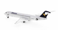 Rear view of the Fokker 100 1/400 scale diecast model of registration VH-UQC, in Alliance Airline's livery - Gemini Jets GJUTY1832
