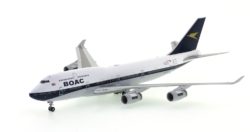 Front port side view of the Boeing 747-400 1/200 scale diecast model registration G-BYGC in British Airway's BOAC retro livery - Gemini Jets G2BAW834