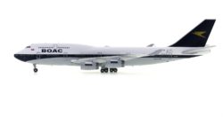 Port side view of the Boeing 747-400 1/200 scale diecast model registration G-BYGC in British Airway's BOAC retro livery - Gemini Jets G2BAW834