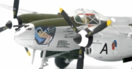 Nose artwork detail, Lockheed P-38L Lightning 1/72 scale diecast model, s/n 44-26176 "Vagrant Virgin", 36th FS "Flying Fiend", 8th FG, USAAF, Philipines, 1945 - JC Wings JCW-72-P38-001