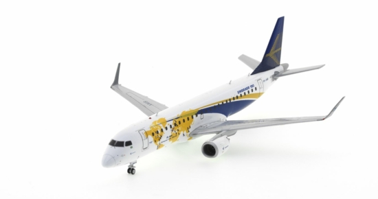Front port view of the Embraer E190 1/200 scale diecast model registration PP-XMB, in Embraer's "E-Jets Around the World" house colours - JC Wings LH2EMB221 (XX2376)