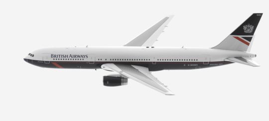 Top View of ARDBA11 - 1/200 scale diecast model Boeing 767-300ER registration G-BNWV in British Airway's livery, circa the late 1990s.