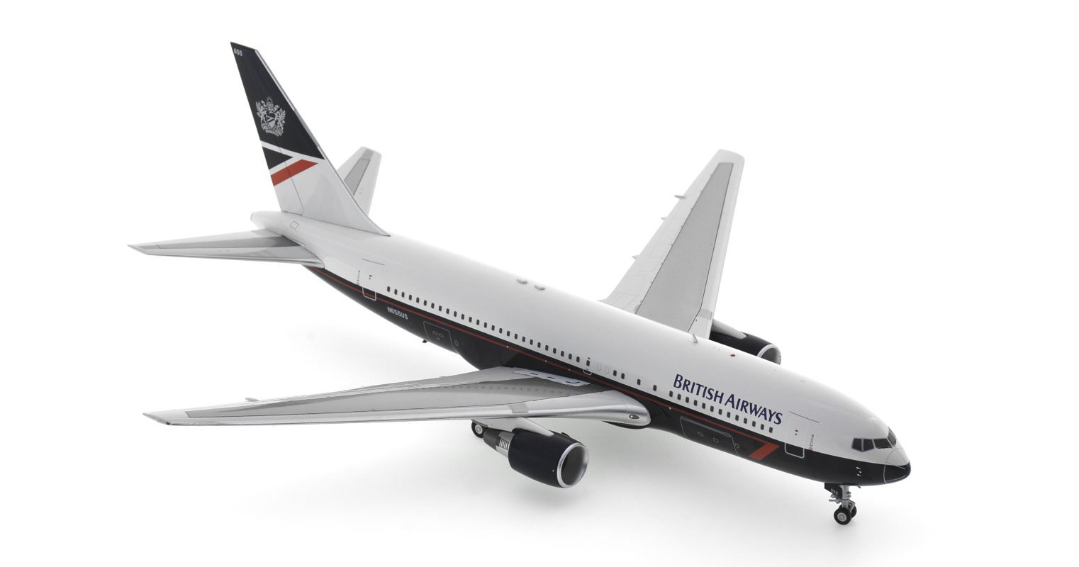 Front starboard view of the Boeing 767-300ER 1/200 scale diecast model registration N655US in British Airway's livery, circa the early 1990s - ARDBA12 