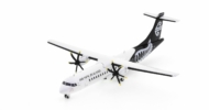 Front port side view of the ATR 72-600 1/200 scale diecast model registration ZK-MVN, in the "Silver Fern" livery of Air New Zealand Link - Herpa Wings HE571111