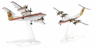 Image of model on display stand, de Havilland Canada DHC-7-102 1/200 scale diecast model, registration N47RM operated by Rocky Mountain Airline in Continental Express's livery, circa the late 1980s - Herpa HE571180