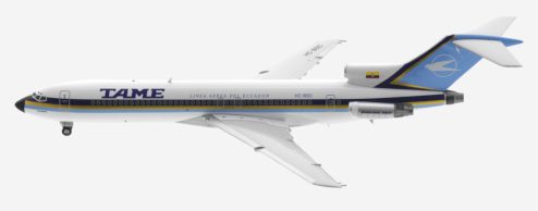Top view of EL AVIADOR EAVBSC - 1/200 scale diecast model Boeing 727-200 (ADV) named "Galápagos", registration HC-BSC in TAME's livery.