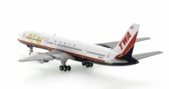 Rear view of Gemini Jets GJTWA1982 - 1/200 scale diecast model of the Boeing 757-200 registration N725TW in TWA's final livery, circa 2000.