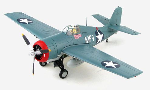 front port side view of the Grumman F4F-3 1/48 scale diecast model of "MF-1", Major Robert Galer. CO VMF-224 "Fighting Bengals", USMC, Guadalcanal Island, 1942 - Hobby Master HA8905